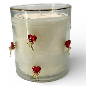 New Red Leaf Home Jar Candle 11oz Red Hearts Gold Bows Love Valentines Day